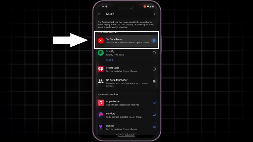 step 4. select youtube music under the music option
