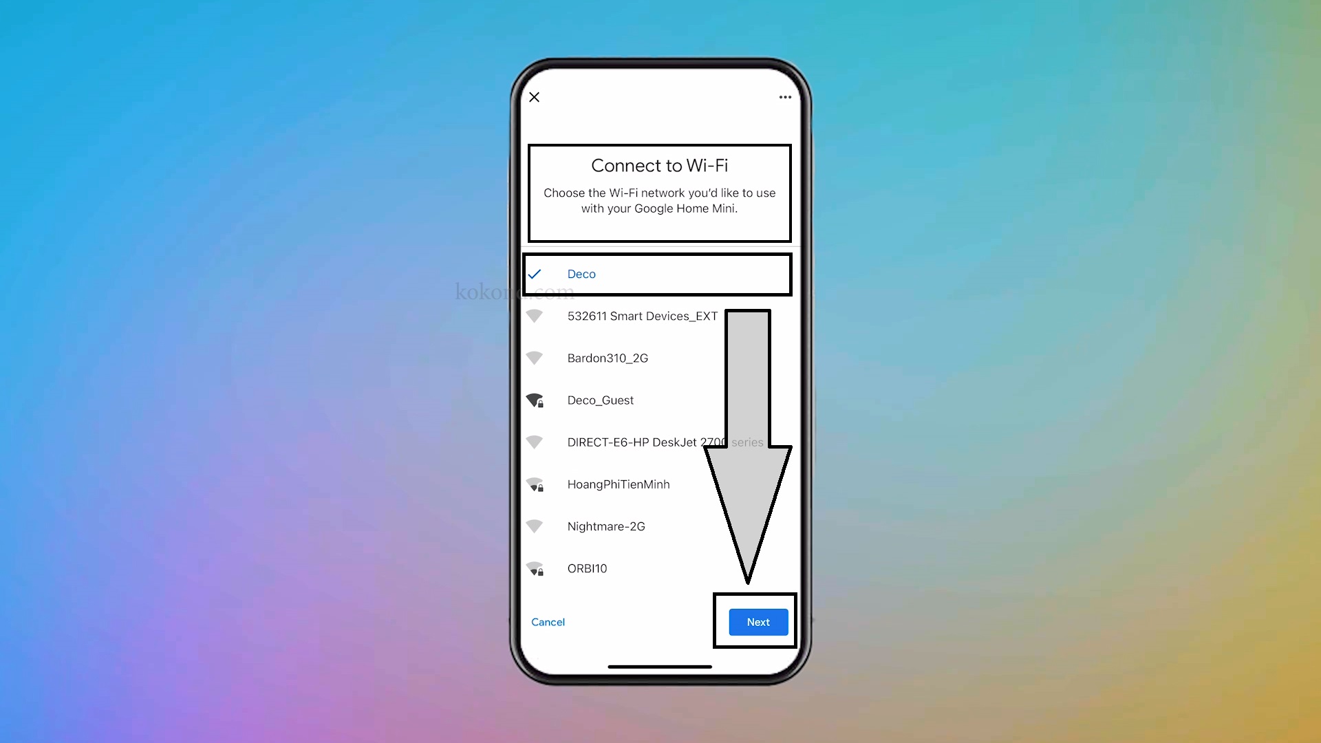 Once you have named your device and set it's accurate location, then the device will ask you to connect to a Wi-Fi network of your choice. Select the Wi-Fi network and then enter the password to connect to it. Once done, click on "Next" to move on to the next step.